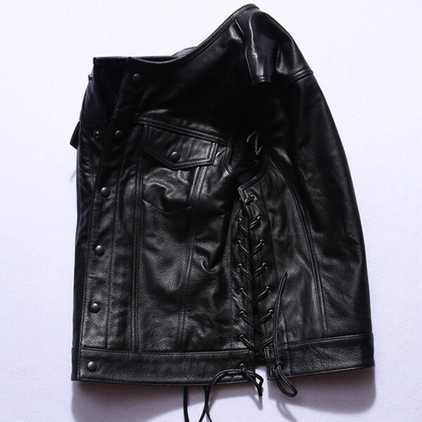 Motorcycle Skull Wings Leather Vest Side Laces - Image 2