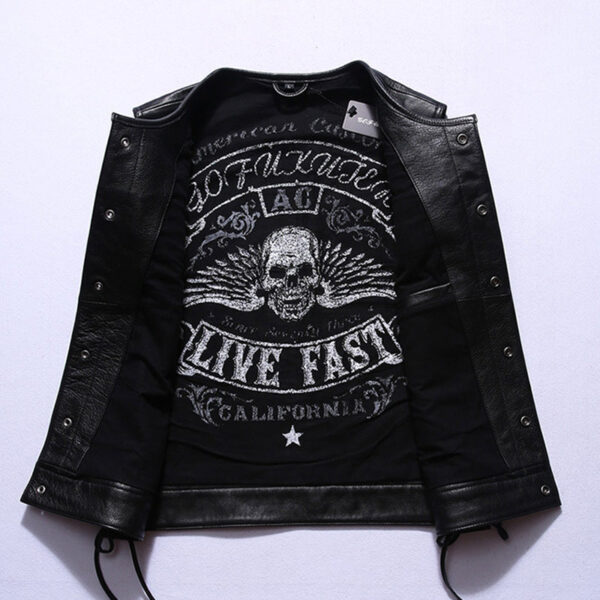 Motorcycle Skull Wings Leather Vest Side Laces - Image 3