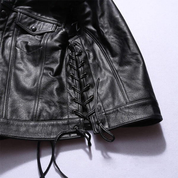Motorcycle Skull Wings Leather Vest Side Laces - Image 6