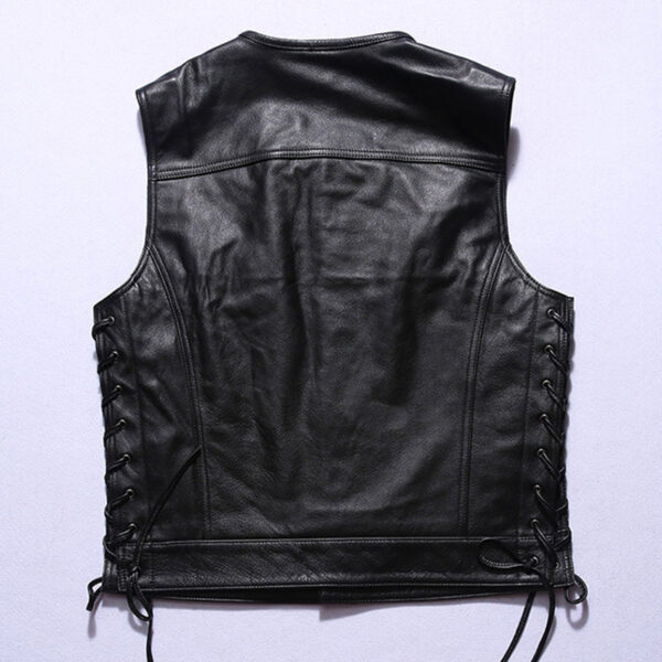 Motorcycle Skull Wings Leather Vest Side Laces - Image 4