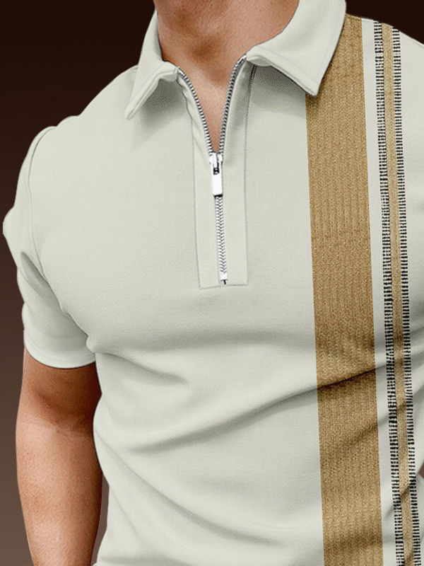 Casual Art Collection Geometric Striped Lapel Short Sleeve Polo Print Top - Image 3