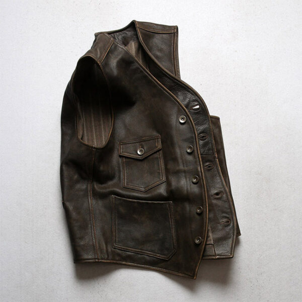Men's Antique Brown Leather Vest - Image 4