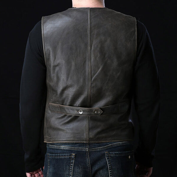 Men's Antique Brown Leather Vest - Image 3