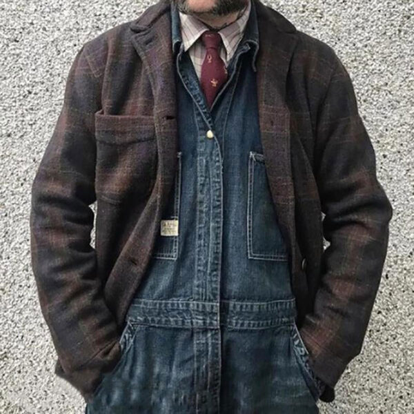 Men's Retro Checkered Lapel Loose Jacket - Image 2
