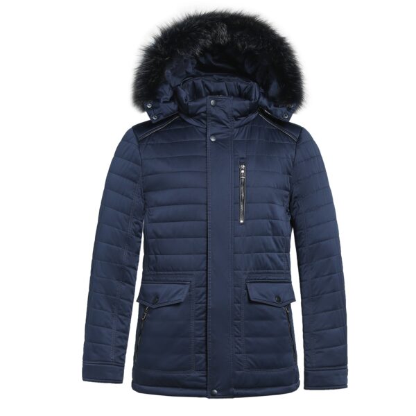 Satin Fur Collar Padded Built-in Thermometer Winter Jacket