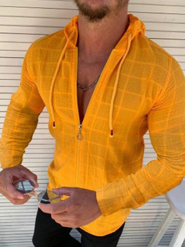 Men's Casual Sports Hooded Shirt V-Neck Zipper Striped Fitness Running Loose Tops - Image 3
