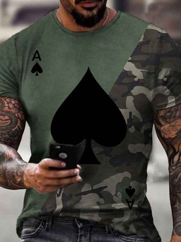 Men's camouflage contrast spades casual T-shirt - Image 3