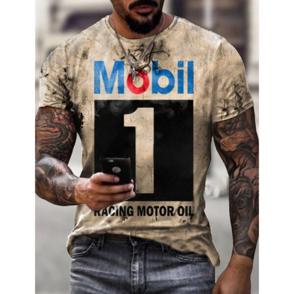 Men's vintage T-shirt Motor Mobil 1 Oil Badge Printed Plus Size Tops - Image 3