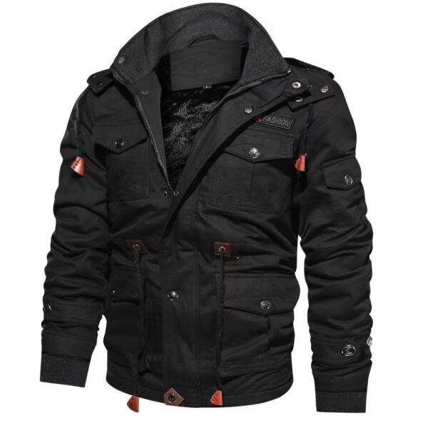 Men's Jacket-Casual Winter Cotton Military Jacket Thicken Hooded Cargo Coat - Image 2
