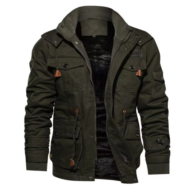 Men's Jacket-Casual Winter Cotton Military Jacket Thicken Hooded Cargo Coat - Image 3