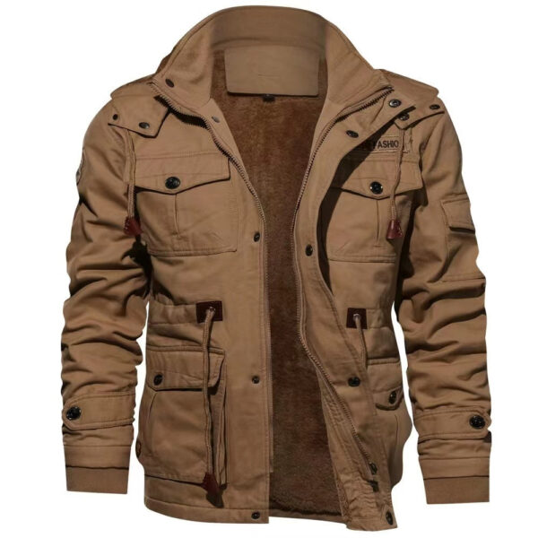 Men's Jacket-Casual Winter Cotton Military Jacket Thicken Hooded Cargo Coat - Image 4