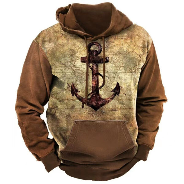 Men's Vintage Contrast Print Hooded Sweatshirt - Image 3