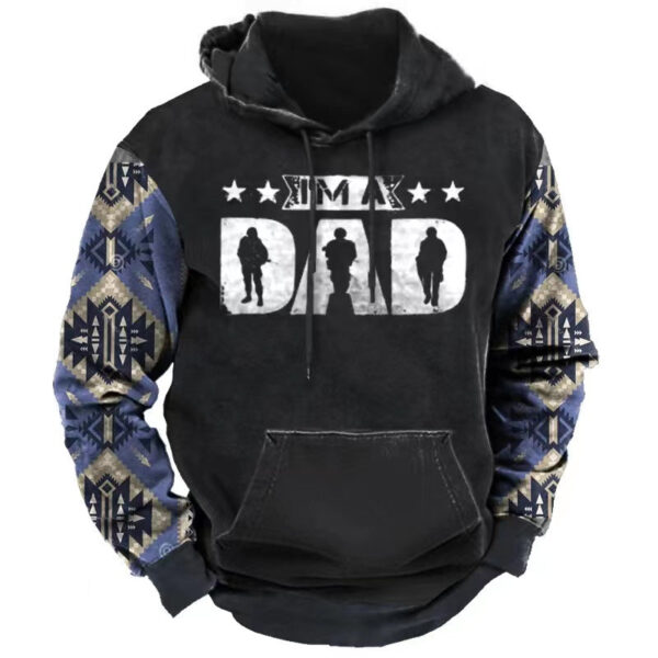 Men's Vintage Contrast Print Hooded Sweatshirt - Image 2