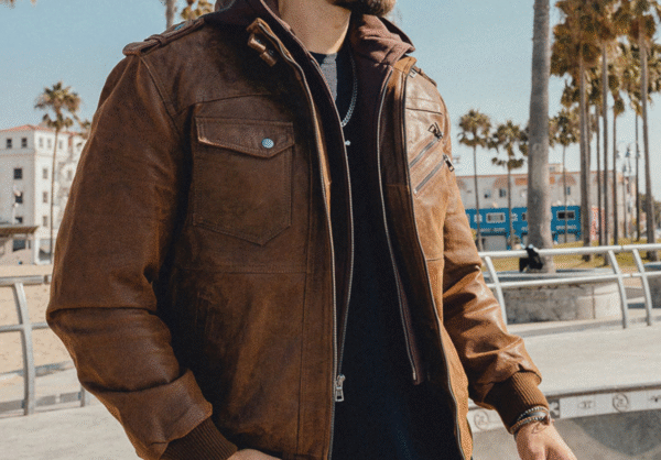 Motorcycle Zip-Front Leather Jacket with Hood - Image 3