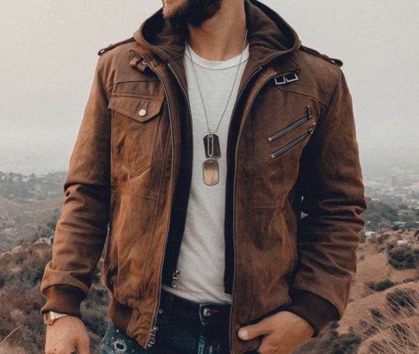 Motorcycle Zip-Front Leather Jacket with Hood - Image 5