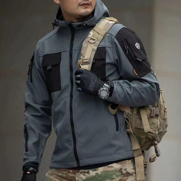 Men's Outdoor Thermal Zip Multi Pocket Hooded Tactical Jacket - Image 5