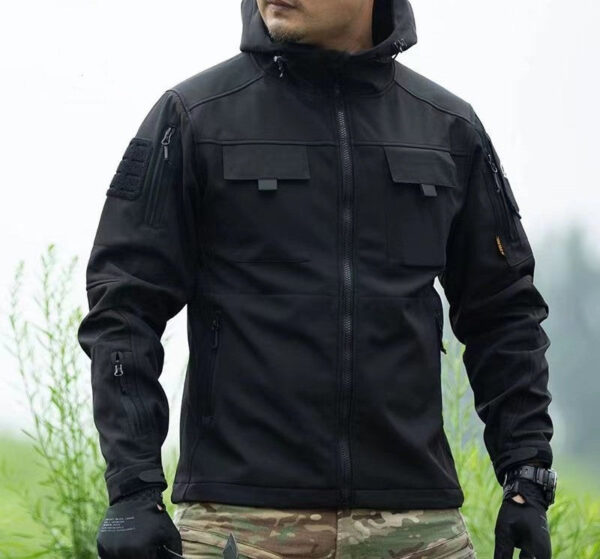 Men's Outdoor Thermal Zip Multi Pocket Hooded Tactical Jacket - Image 3