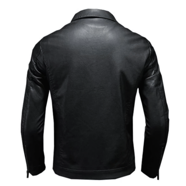 Men's Lapel Waterproof Leather Biker Jacket - Image 2