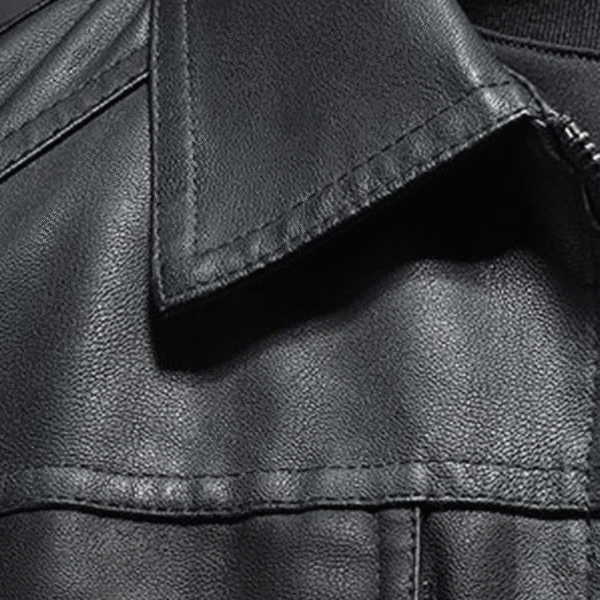 Men's Lapel Waterproof Leather Biker Jacket - Image 3