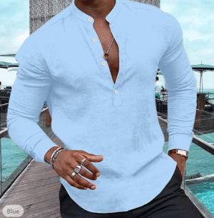 Men's Casual Cotton Linen Shirt Henley Beach Shirt Black White Pink Long Sleeve Plain Henley Spring & Summer Casual Daily Clothing Apparel
