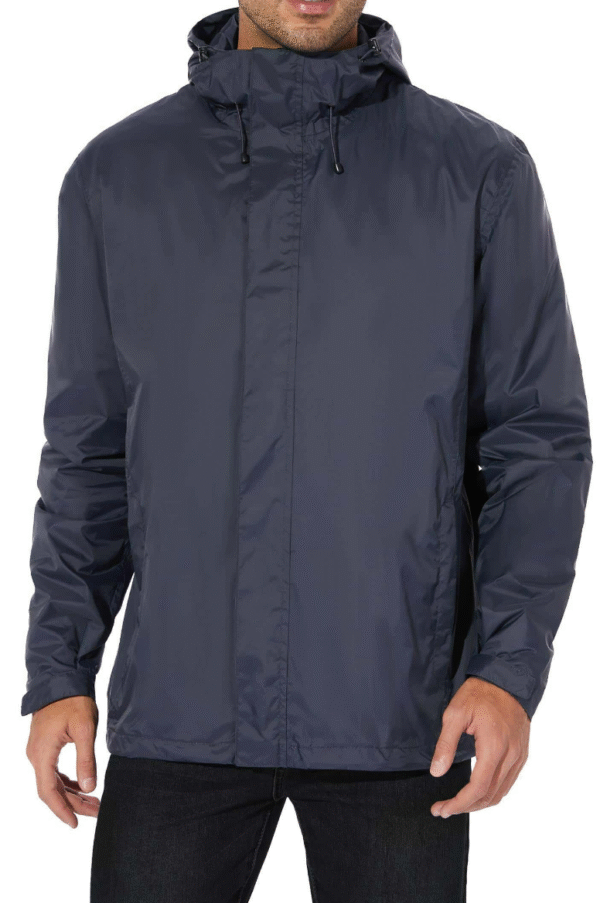 Men's Rain Jacket Lightweight Waterproof Raincoat with Adjustable Hooded Outdoor Hiking Windbreaker - Image 3