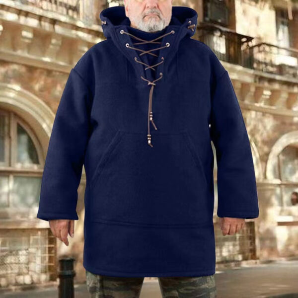 Men's 70% Wool Heavy Coat, Leisure Hooded Sweatshirt Jacket - Image 6