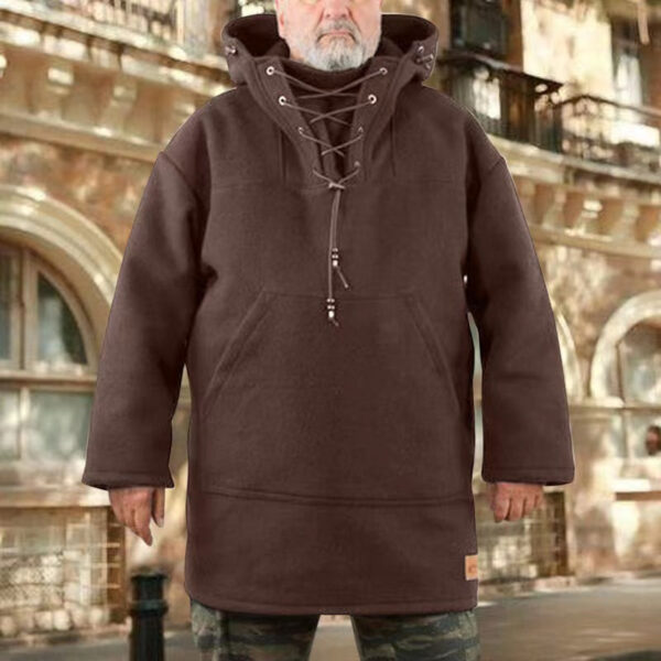 Men's 70% Wool Heavy Coat, Leisure Hooded Sweatshirt Jacket - Image 7