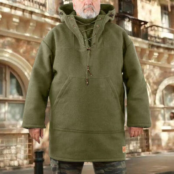 Men's 70% Wool Heavy Coat, Leisure Hooded Sweatshirt Jacket