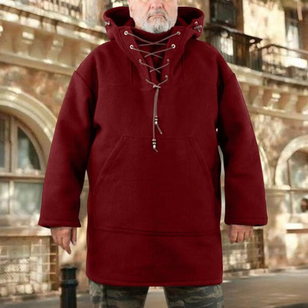 Men's 70% Wool Heavy Coat, Leisure Hooded Sweatshirt Jacket - Image 5