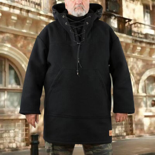 Men's 70% Wool Heavy Coat, Leisure Hooded Sweatshirt Jacket - Image 4