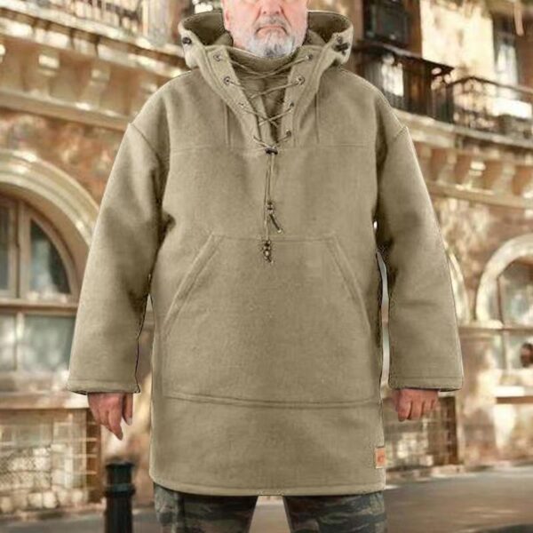 Men's 70% Wool Heavy Coat, Leisure Hooded Sweatshirt Jacket - Image 3
