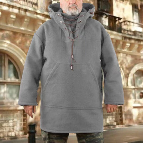 Men's 70% Wool Heavy Coat, Leisure Hooded Sweatshirt Jacket - Image 2