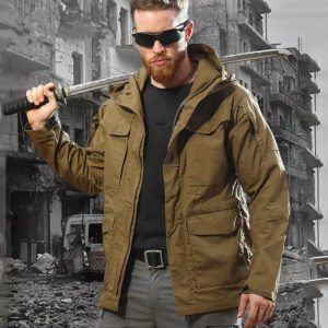 Men's Mid-Length Tactical Waterproof And Oil-proof Outdoor Hooded Jacket