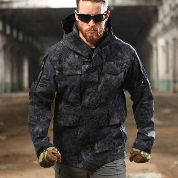 Men's Mid-Length Tactical Waterproof And Oil-proof Outdoor Hooded Jacket - Image 5