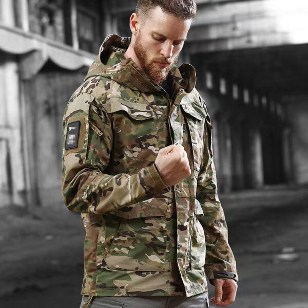 Men's Mid-Length Tactical Waterproof And Oil-proof Outdoor Hooded Jacket - Image 3