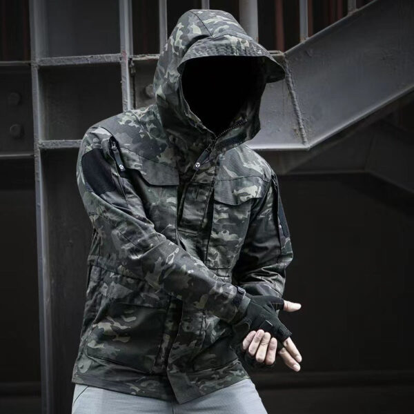 Men's Mid-Length Tactical Waterproof And Oil-proof Outdoor Hooded Jacket - Image 4