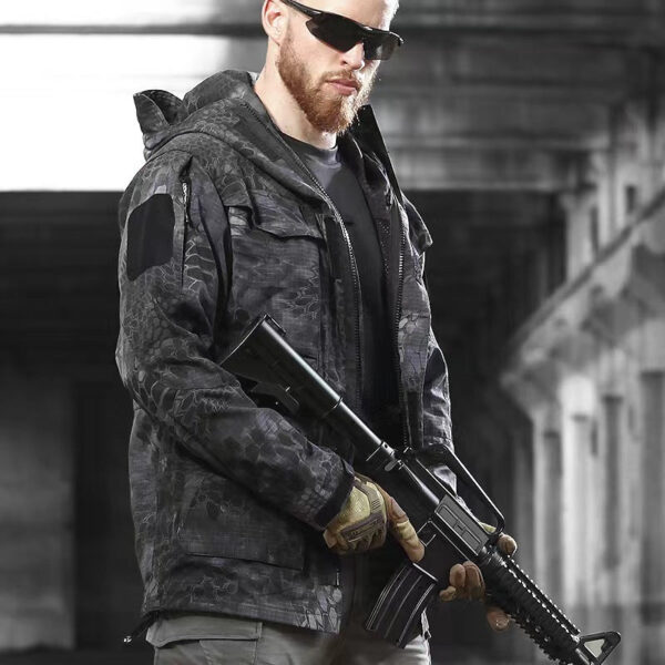 Men's Mid-Length Tactical Waterproof And Oil-proof Outdoor Hooded Jacket - Image 6