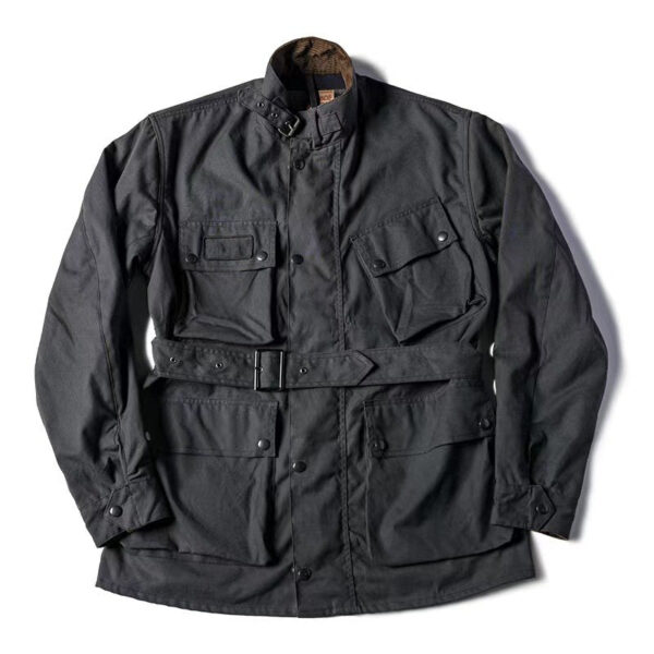 Men's Vintage Oil-Waxed Jacket Outdoor Mutil-Pocket Windproof Waterproof Coat - Image 8