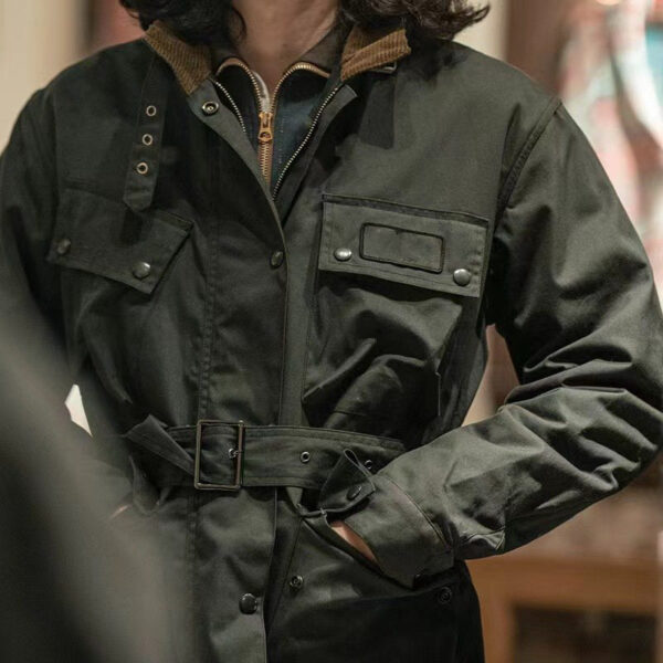 Men's Vintage Oil-Waxed Jacket Outdoor Mutil-Pocket Windproof Waterproof Coat - Image 5