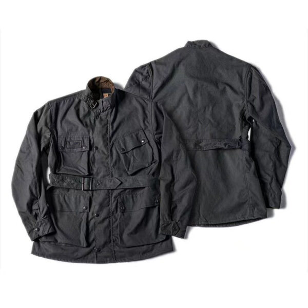 Men's Vintage Oil-Waxed Jacket Outdoor Mutil-Pocket Windproof Waterproof Coat - Image 9