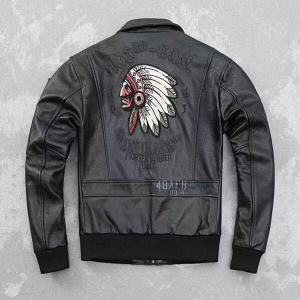Men's Embroidered Bomber Flight Leather Jacket - Image 7