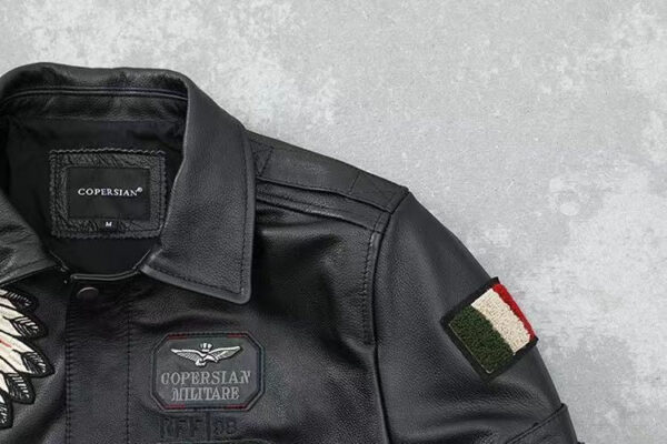 Men's Embroidered Bomber Flight Leather Jacket - Image 8