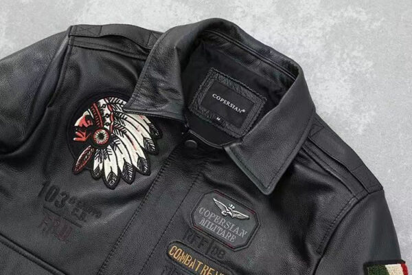 Men's Embroidered Bomber Flight Leather Jacket - Image 9