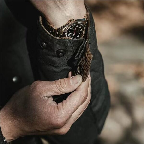 Men's Vintage Oil-Waxed Jacket Outdoor Mutil-Pocket Windproof Waterproof Coat - Image 7