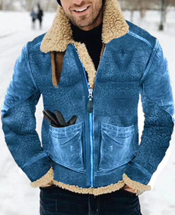 Men's Printed Suede And Sherpa Lapel Jacket - Image 2