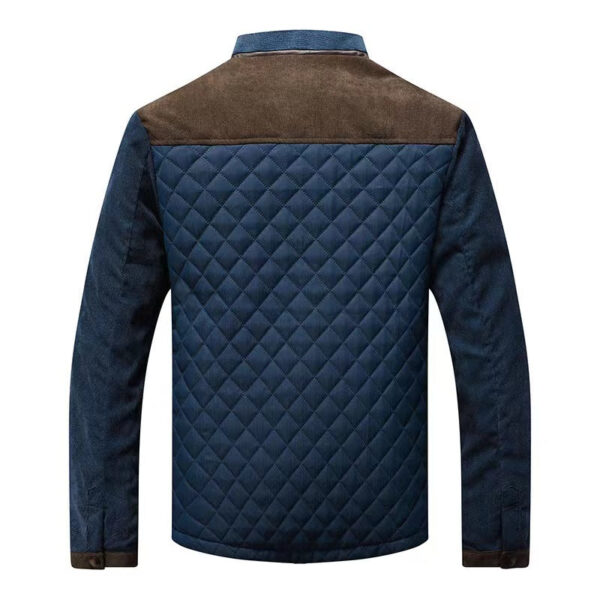 Men Vintage Quilted Leather Jacket Outdoor Zip Pocket Warmth Coat - Image 2