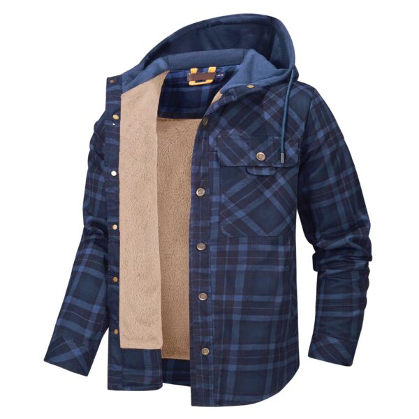 Men's Outdoor Vintage Plaid Fleece Warm Lapel Jacket - Image 7