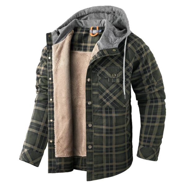 Men's Outdoor Vintage Plaid Fleece Warm Lapel Jacket - Image 3