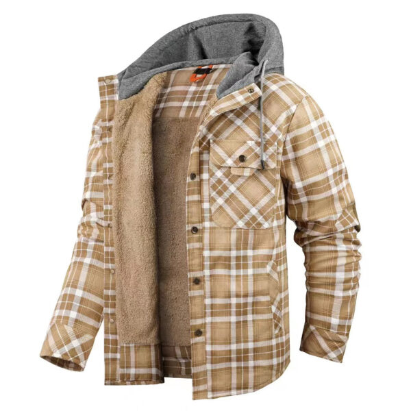 Men's Outdoor Vintage Plaid Fleece Warm Lapel Jacket - Image 4