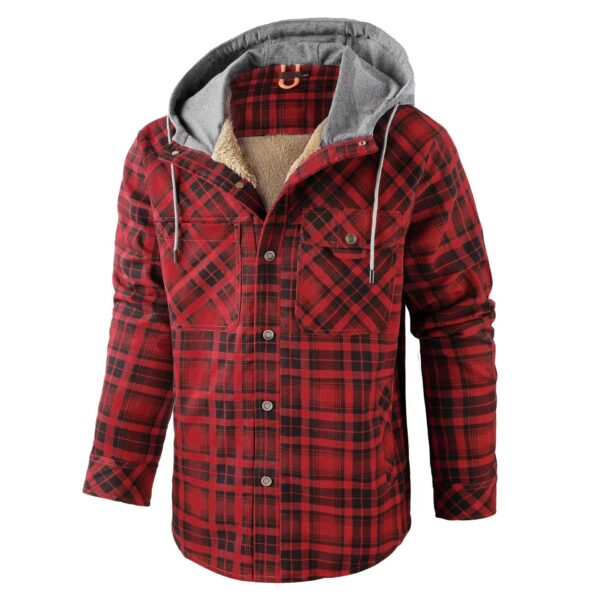Men's Outdoor Vintage Plaid Fleece Warm Lapel Jacket - Image 9